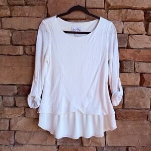 Joseph Ribkoff Ivory Sheer Asymmetric Layered Women's Size 4 Tunic Top